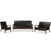 Baxton Studio Nikko Mid-century Dark Brown Faux Leather 3 Pieces Living Room Sets 121-6745-6747-6749